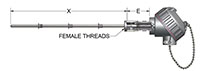 Resistance Temperature Detector (RTD) Pipe Thermowells with Self-Contained, Spring-Loaded Elements and Optional Transmitters